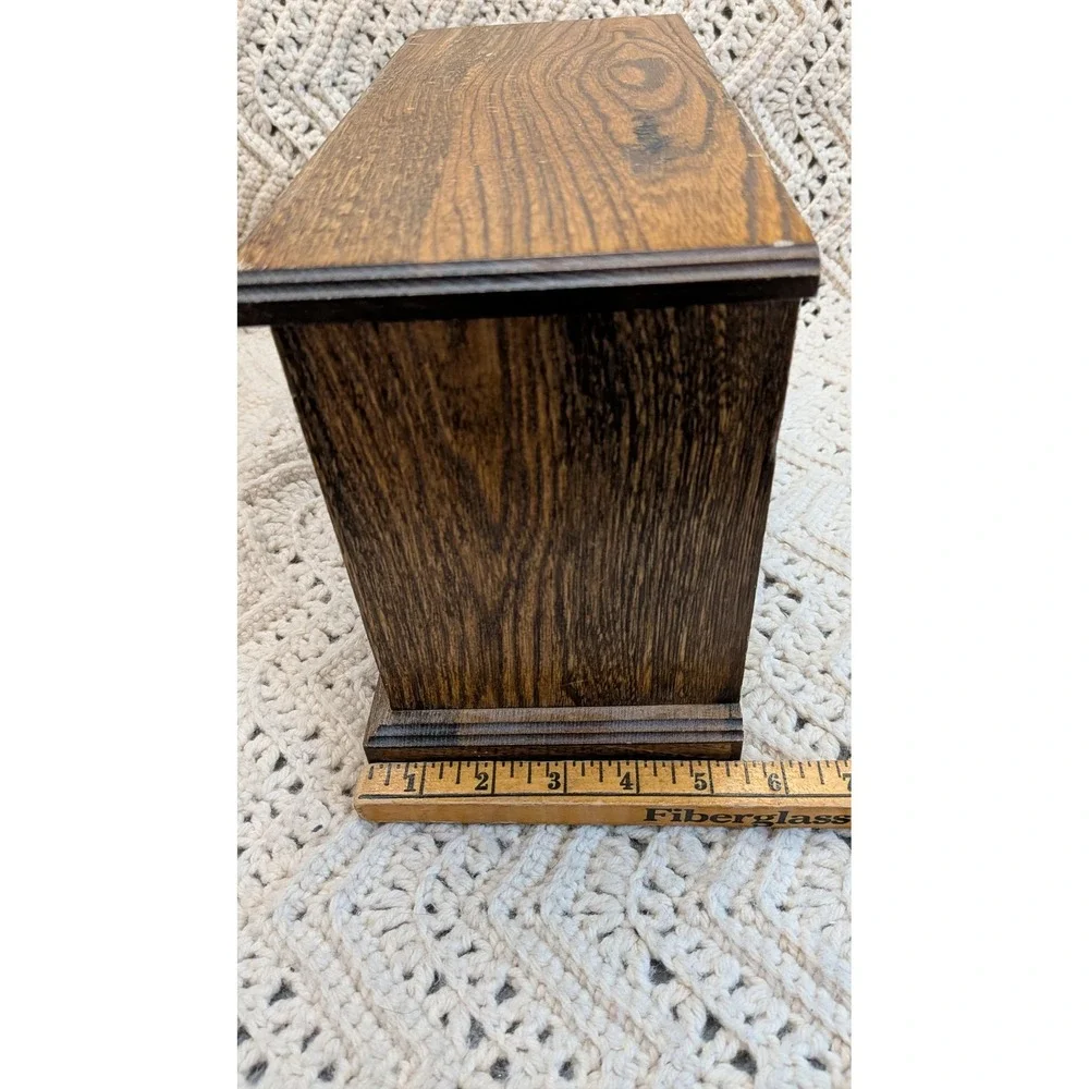 Vintage Wooden Musical Jewelry Box 4 Drawer Dresser Chest Lattice Wood Mustard